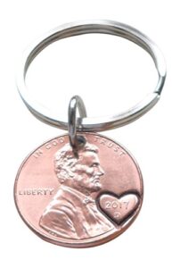 2017 penny keychain with heart around year; 6 year anniversary, couples keychain