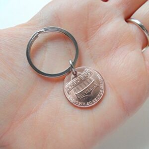 2017 Penny Keychain With Heart Around Year; 6 Year Anniversary, Couples Keychain