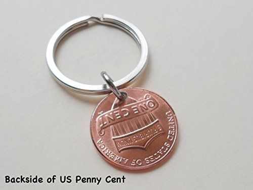 2017 Penny Keychain With Heart Around Year; 6 Year Anniversary, Couples Keychain