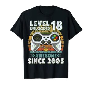 level 18 unlocked awesome 2005 funny gamer 18th birthday t-shirt