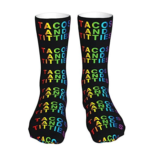 Kagicolin Tacos and Titties Funny Gay Lesbian Pride LGBTQ Compression Socks for Women Athletic Men Casual Socks for Running,Cosplay,Parade