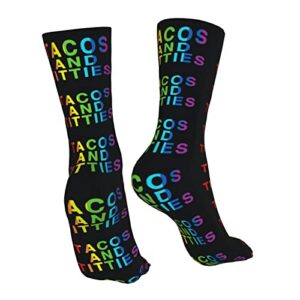 Kagicolin Tacos and Titties Funny Gay Lesbian Pride LGBTQ Compression Socks for Women Athletic Men Casual Socks for Running,Cosplay,Parade