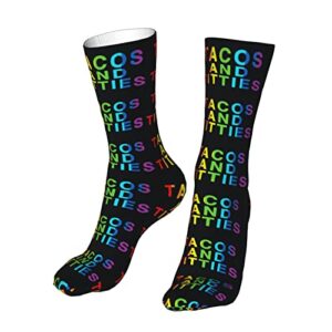 Kagicolin Tacos and Titties Funny Gay Lesbian Pride LGBTQ Compression Socks for Women Athletic Men Casual Socks for Running,Cosplay,Parade