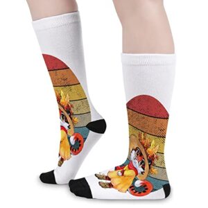 Retro Sunset Tiger Halloween Autumn Socks for Women Socks for Men Crew Socks for Boys Mid Socks for Girls Stocking Stuffers for Teens Casual Athletic Sport Dress Socks