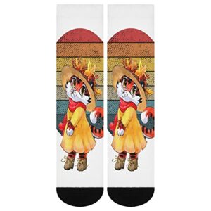 Retro Sunset Tiger Halloween Autumn Socks for Women Socks for Men Crew Socks for Boys Mid Socks for Girls Stocking Stuffers for Teens Casual Athletic Sport Dress Socks