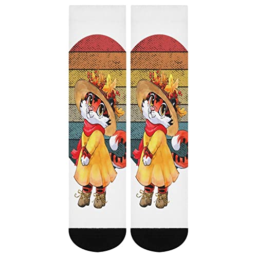 Retro Sunset Tiger Halloween Autumn Socks for Women Socks for Men Crew Socks for Boys Mid Socks for Girls Stocking Stuffers for Teens Casual Athletic Sport Dress Socks