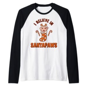 Believe In Santapaws Dog Reindeer Stocking Stuffer Christmas Raglan Baseball Tee