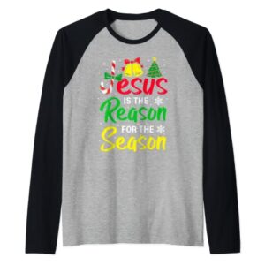 Christian Jesus The Reason Christmas Stocking Stuffer Gifts Raglan Baseball Tee