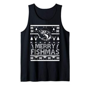 funny fishing fisherman ugly christmas tank top