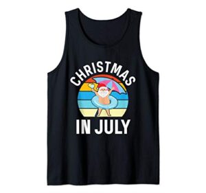 christmas in july funny beach summer santa tank top