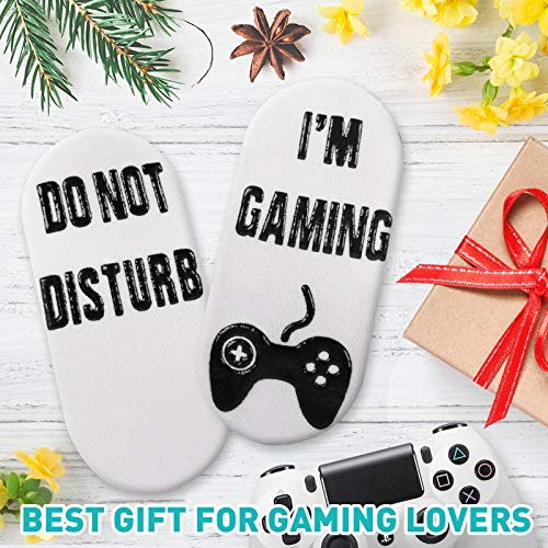 Do Not Disturb I’M Gaming Socks, Funny Novelty Gamer Socks Valentines Day Father Day Gifts for Men Women Boy Girl (White Black, Long)