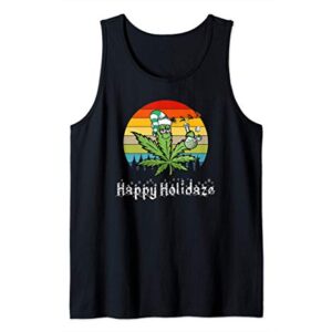 Marijuana Christmas Gift Retro Happy Holidaze X-mas Weed Tank Top