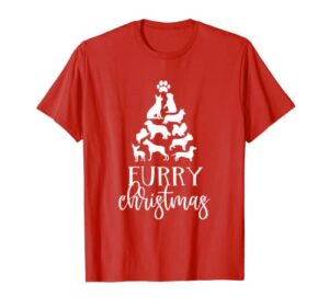 furry christmas tree dog lover dog paws print t-shirt