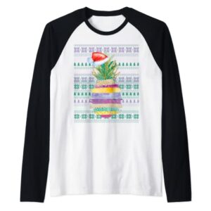 Ugly Christmas Santa Costume Christmas Pineapple Lovers Raglan Baseball Tee