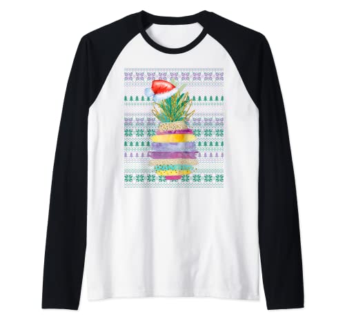 Ugly Christmas Santa Costume Christmas Pineapple Lovers Raglan Baseball Tee