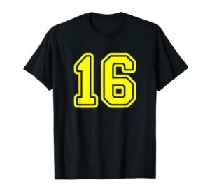 jersey #16 yellow sports team jersey number 16 t-shirt