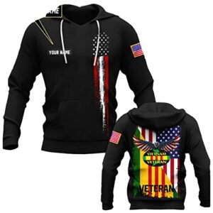 Personalized Vietnam Veteran Army Black 3D Print All Over Hoodie Pullover Pockets Long Sleeve Hoodie Sweatshirt for Men Boys