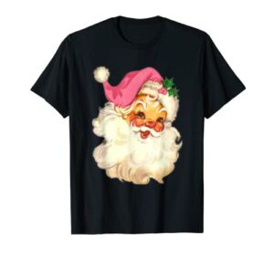 funny vintage pink santa claus pink christmas design t-shirt