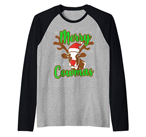 Cow Lovers Ugly Christmas Funny Gift Stocking Stuffer Mom Raglan Baseball Tee