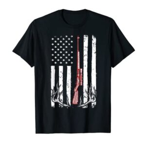 Deer Hunting Vintage American Flag Patriotic USA Hunter T-Shirt