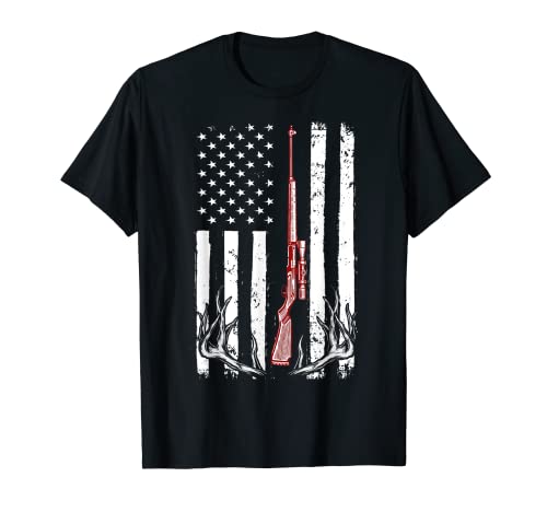 Deer Hunting Vintage American Flag Patriotic USA Hunter T-Shirt