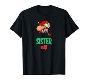 women’s festive matching family christmas gift sister elf t-shirt