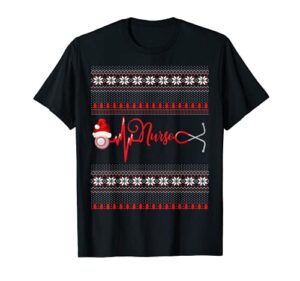 stethoscope heartbeat santa costume ugly christmas nurse t-shirt