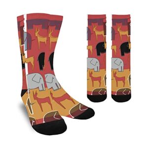 women’s & men’s socks with elephant africa gazelle animal retro pattern on them cool novelty design for work, gym, fitness, sports, traveling, playing