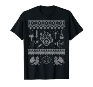 dungeon ugly christmas sweater dragon d20 dice table gamer t-shirt