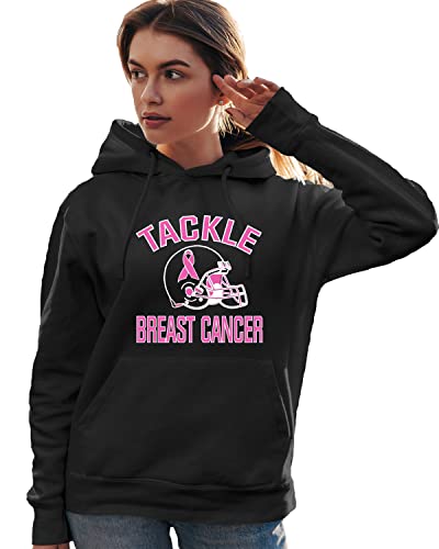 Go All Out Large Black Mens Tackle Breast Cancer Football Sweatshirt Hoodie