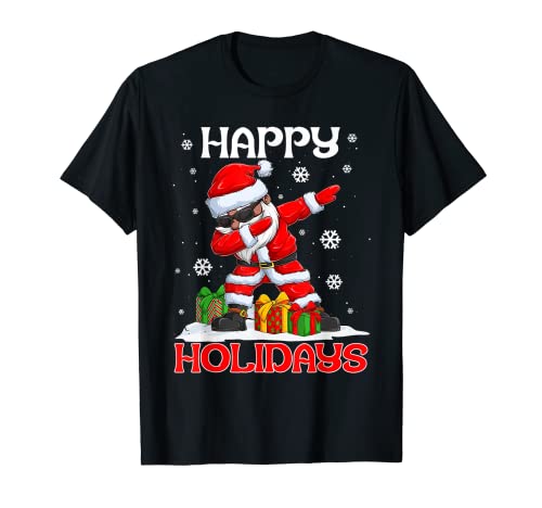 Dabbing Black Happy Holidays African American Santa Claus T-Shirt