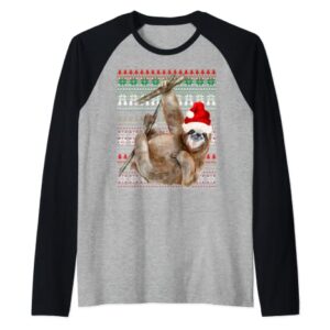 Ugly Christmas Santa Costume Christmas Sloth Lover Raglan Baseball Tee