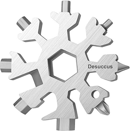 Desuccus 18-in-1 Snowflake Multi Tool, Bottle Opener/Flat Phillips Screwdriver Kit/Wrench, Stocking Stuffers for Men(Standard-Stainless Steel)