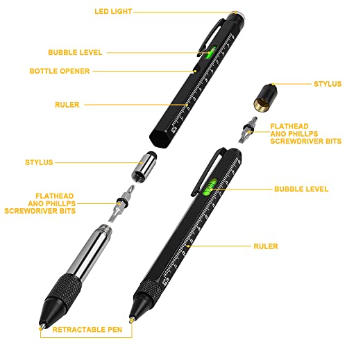 ATDIAG Cool Gadgets Stocking Stuffers for Men Dad Him Christmas Birthday Gifts Who Have Everything, 2Pcs Multi-tool Pens Metal Set for Men, 9 in 1 Aluminum Multi Tool Pen Ruler Light