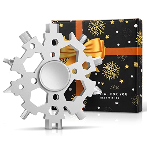 Gifts for Men Dad Boyfriend Him, MAFEHAN 23 in 1 Snowflake Multitool with Fidget Spinners, Cool Gadgets As Birthday Fathers Day Valentine's Gifts, Christmas Gifts Stocking Stuffers for Men(Silver)