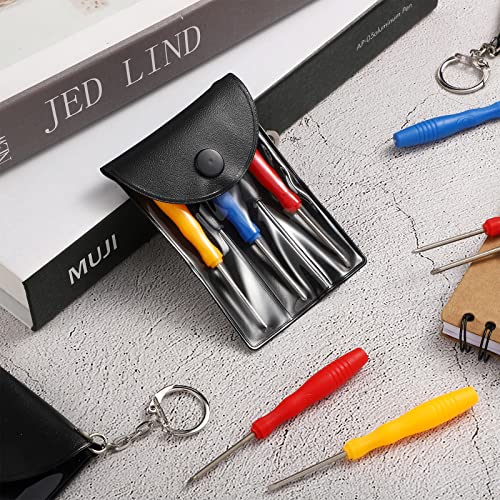12 Pcs Small Screwdriver Set Keychain Each Set Includes 3 Mini Slotted Screwdrivers Red Blue Yellow in a Portable Pouch with Snap Toys Repair Kit Cool Gadgets Tool for Boys and Men