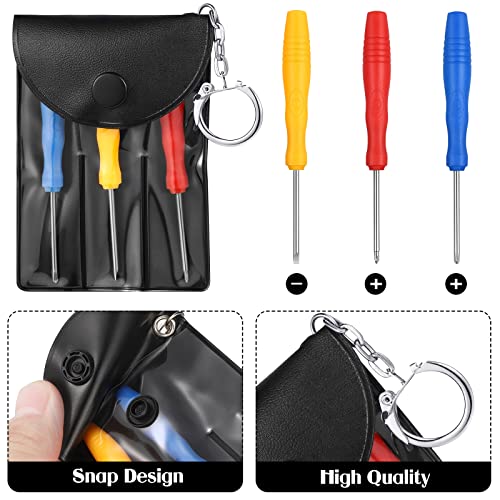 12 Pcs Small Screwdriver Set Keychain Each Set Includes 3 Mini Slotted Screwdrivers Red Blue Yellow in a Portable Pouch with Snap Toys Repair Kit Cool Gadgets Tool for Boys and Men