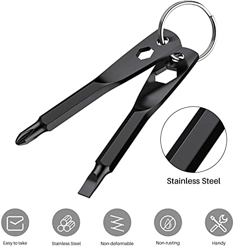 Portable Screwdriver Keychain, Nut Driver Repair Hand Tool Pocket Screwdrivers, Flathead and Phillips Key Screwdriver Tool Set, Christmas Best Stocking Stuffers Men Stocking Stuffer (4-in-1 black)