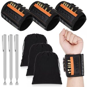 3 sets magnetic wristband retractable magnetic pickup tool magnetic wrist tool holder with 15 magnets for screws nails drilling bits valentine’s day gifts for dad men woman husband stocking stuffers