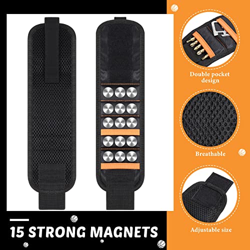 3 Sets Magnetic Wristband Retractable Magnetic Pickup Tool Magnetic Wrist Tool Holder with 15 Magnets for Screws Nails Drilling Bits Valentine's Day Gifts for Dad Men Woman Husband Stocking Stuffers