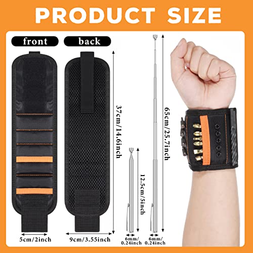 3 Sets Magnetic Wristband Retractable Magnetic Pickup Tool Magnetic Wrist Tool Holder with 15 Magnets for Screws Nails Drilling Bits Valentine's Day Gifts for Dad Men Woman Husband Stocking Stuffers