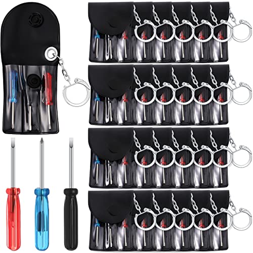 24 Sets Mini Screwdriver Set with Keychain Small Keychain Screwdriver Bulk Includes 2 Flathead Screwdrivers and 1 Crossing Screwdriver in a Portable Pouch for Adults Men Fathers Gifts Party Favors