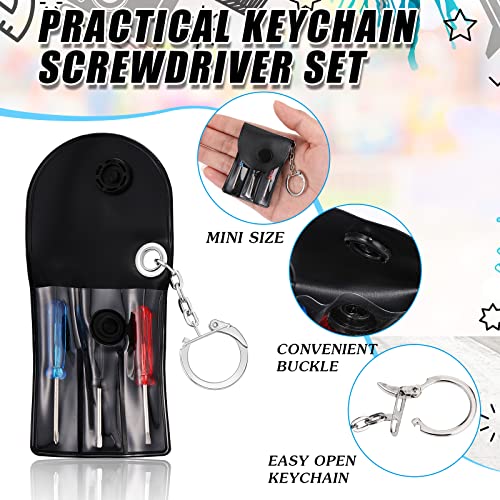 24 Sets Mini Screwdriver Set with Keychain Small Keychain Screwdriver Bulk Includes 2 Flathead Screwdrivers and 1 Crossing Screwdriver in a Portable Pouch for Adults Men Fathers Gifts Party Favors