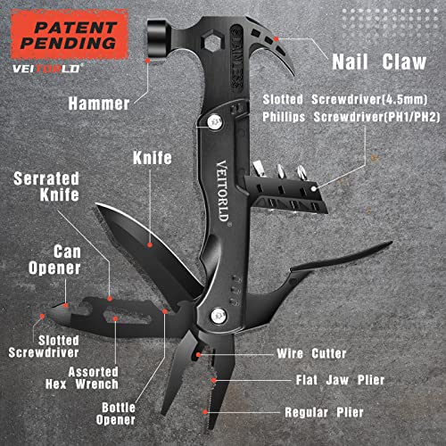 VEITORLD Cool Gadgets Survival Tools Hammer Multitool, Gifts for Men Him Dad, Anniversary Birthday Gift for Husband Boyfriend, Camping Accessories Gadgets Stocking Stuffers for Men
