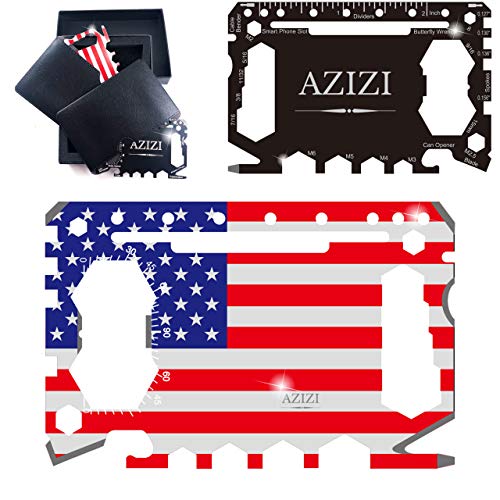 2021 Wow Fashions AZIZI 46 in 1 Credit Card Tool- Best Holiday Gifts Stocking Stuffer- Cool Gadgets for Men- Wallet Multitool for Everyday EDC Survival Gear- Bottle Opener Screwdriver Cell Phone Stand