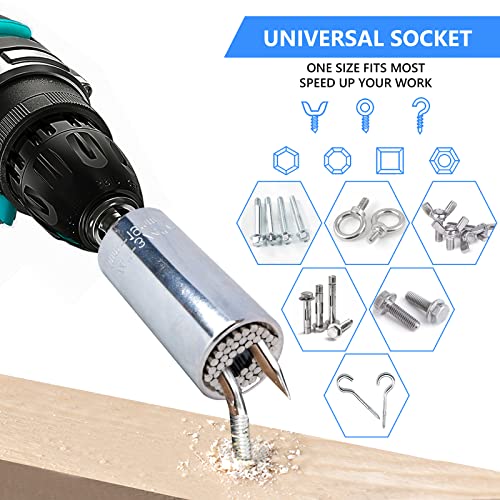 Universal Socket Tools,Professional 7mm-19mm Super Socket Tool Sets with Power Drill Adapter,Stocking Stuffers for Men, Gifts for Men Dad,Including Gift Box and bowknot