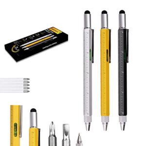 7 in 1 multitool pen, 3 pack multitool tech tool pen set for men, aluminum construction tools gadget stocking stuffers gifts for dad husband father