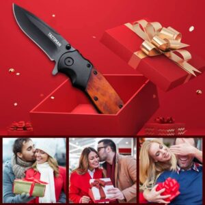 TACTIMAN Pocket Knife Gifts for Men Husband Boyfriend Folding Knife Stainless Steel Blade Wood Handle Birthday Gifts Unique Gifts for Men Stocking Stuffers for Men Knife Gifts for Men