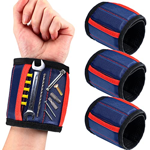 4 Pcs Magnetic Wristband Tool Belt with 15 Magnets to Hold Screws, Nails and Drilling Bits Gifts for Men Dad Fathers Husband Women Cool Gadgets for Christmas Stocking Stuffers Birthday Ideas (Blue)