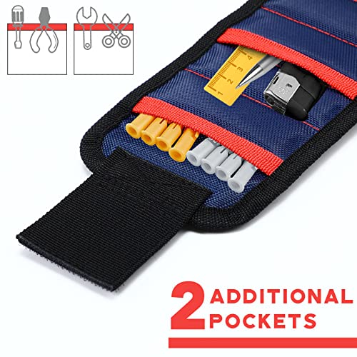 4 Pcs Magnetic Wristband Tool Belt with 15 Magnets to Hold Screws, Nails and Drilling Bits Gifts for Men Dad Fathers Husband Women Cool Gadgets for Christmas Stocking Stuffers Birthday Ideas (Blue)